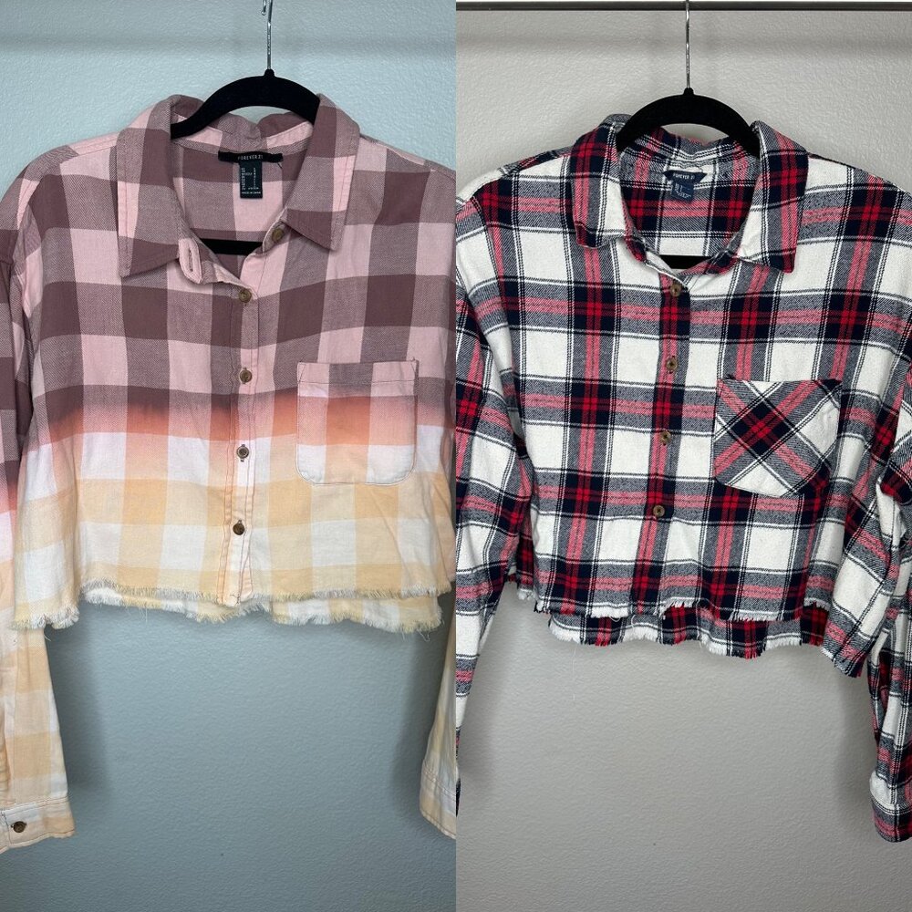 Cropped Flannel Shirts - Set of 2 | Size: Large